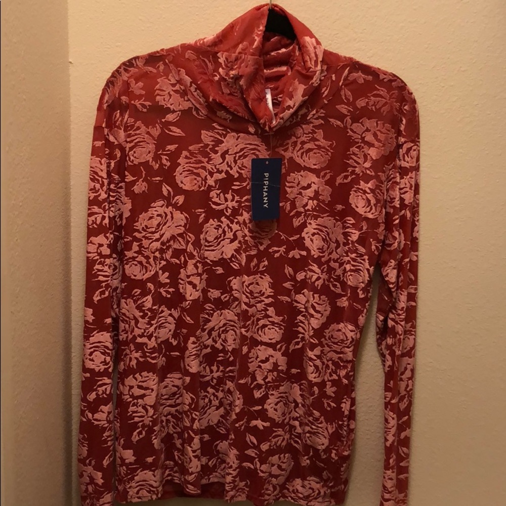 Floral velvet turtleneck- sheer.